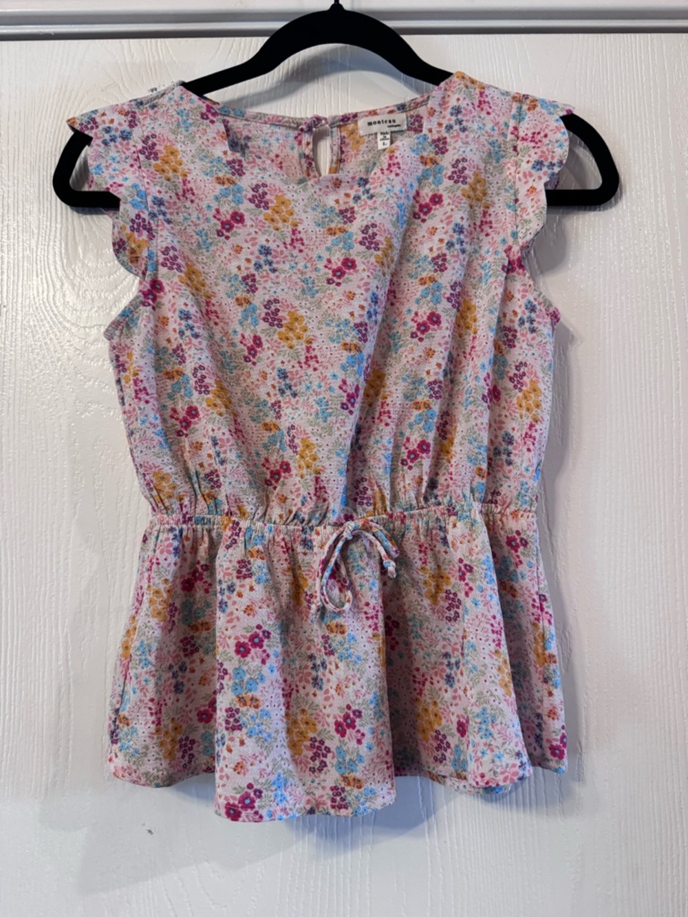 Monteau Girls Floral Peplum Top - Pink, Blue, Yellow